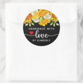 Zonnebloemen Handgemaakt met Love Black Ronde Sticker (Tas)
