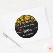 Zonnebloemen Handgemaakt met Love Black Ronde Sticker (Envelop)