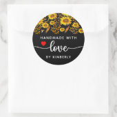 Zonnebloemen Handgemaakt met Love Black Ronde Sticker (Tas)