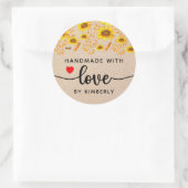 Zonnebloemen Handgemaakt met Love Classic Round St Ronde Sticker (Tas)