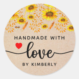 Zonnebloemen Handgemaakt met Love Classic Round St Ronde Sticker