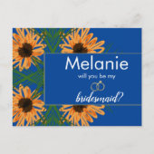 Zonnebloemen Handtekening Blauwe Bridesmaïde Voors Feestdagenkaart (Voorkant)