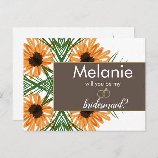 Zonnebloemen Handtekening Bridesmaïde Kaart (Voorkant / Achterkant)