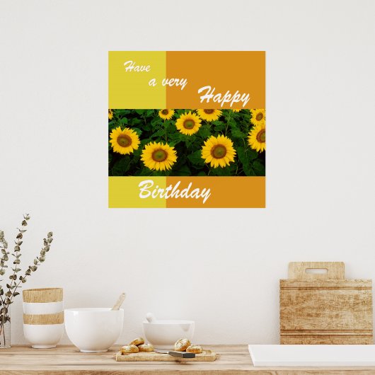 Zonnebloemen - Happy Birthday Poster (Keuken)
