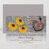 Zonnebloemen, hart op hout verlovingsfeest bruilof kaart (Voorkant / Achterkant)