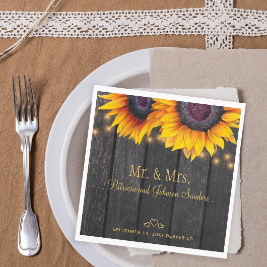 Zonnebloemen heer hout en mevrouw gouden script br servet