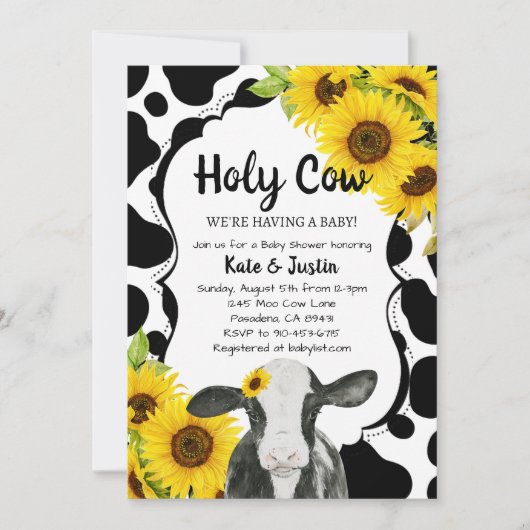 Zonnebloemen Heilige Koe Baby shower Kaart (Voorkant)