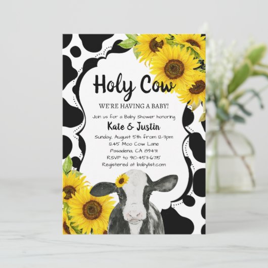 Zonnebloemen Heilige Koe Baby shower Kaart (Staand voorkant)