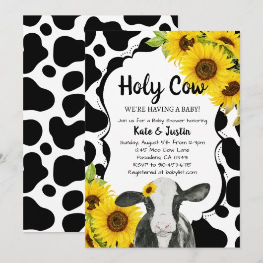 Zonnebloemen Heilige Koe Baby shower Kaart (Voorkant / Achterkant)