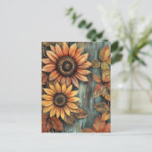 Zonnebloemen Herfst Autumn Leaves Mixed Media Briefkaart (Staand voorkant)