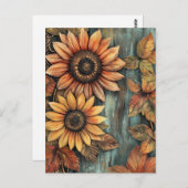 Zonnebloemen Herfst Autumn Leaves Mixed Media Briefkaart (Voorkant / Achterkant)