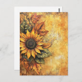 Zonnebloemen Herfst Autumn Leaves Mixed Media Briefkaart (Voorkant / Achterkant)