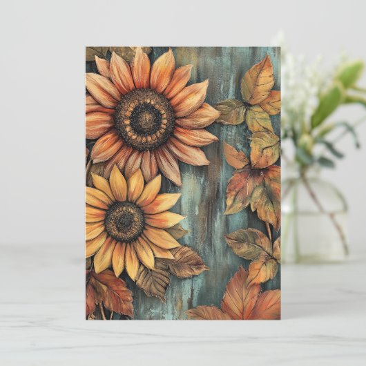 Zonnebloemen Herfst Autumn Leaves Mixed Media Kaart (Staand voorkant)