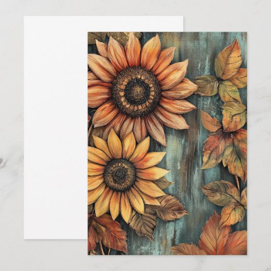 Zonnebloemen Herfst Autumn Leaves Mixed Media Kaart (Voorkant / Achterkant)