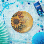 Zonnebloemen Herfst Autumn Leaves Mixed Media Papieren Bordje (Feest)