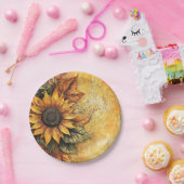 Zonnebloemen Herfst Autumn Leaves Mixed Media Papieren Bordje (Feest)