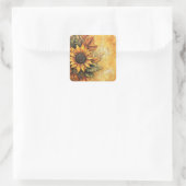 Zonnebloemen Herfst Autumn Leaves Mixed Media Vierkante Sticker (Tas)