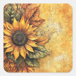 Zonnebloemen Herfst Autumn Leaves Mixed Media Vierkante Sticker