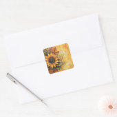 Zonnebloemen Herfst Autumn Leaves Mixed Media Vierkante Sticker (Envelop)