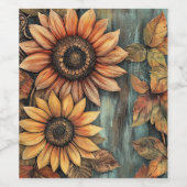 Zonnebloemen Herfst Autumn Leaves Mixed Media Wijn Etiket (Enkel label)