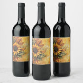 Zonnebloemen Herfst Autumn Leaves Mixed Media Wijn Etiket (Flessen)