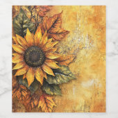 Zonnebloemen Herfst Autumn Leaves Mixed Media Wijn Etiket (Enkel label)