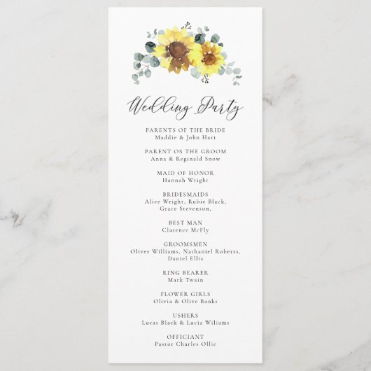 Zonnebloemen Herfst Bloemen Rustiek Eucalyptus Bru Programmakaart (Achterkant)