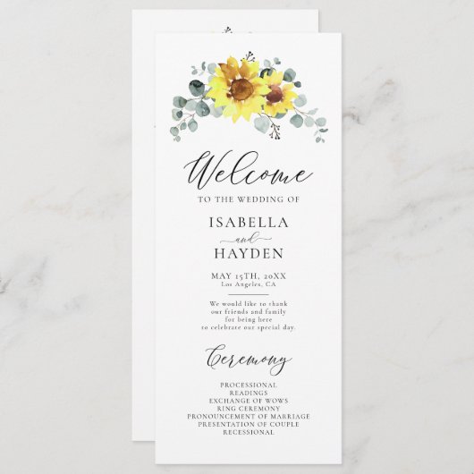 Zonnebloemen Herfst Bloemen Rustiek Eucalyptus Bru Programmakaart (Voorkant / Achterkant)