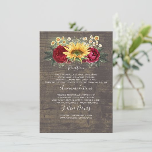 Zonnebloemen herfst bruiloft details informatie ga informatiekaartje (Staand voorkant)