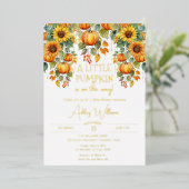 Zonnebloemen Herfst Een beetje pompoen Baby shower Folie Uitnodiging (Staand Voorkant)
