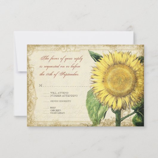 zonnebloemen - herfst herfst bruiloft RSVP kaartje (Voorkant)