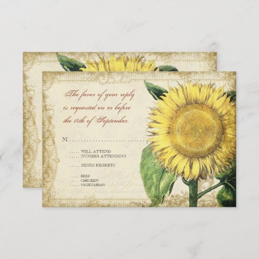 zonnebloemen - herfst herfst bruiloft RSVP kaartje (Voorkant / Achterkant)