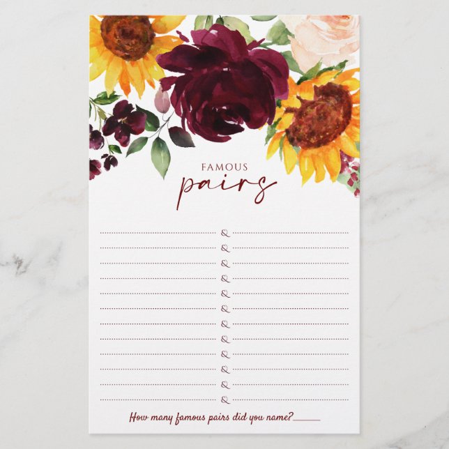 Zonnebloemen herfst Vrijgezellenfeest Game Famous  (Voorkant)