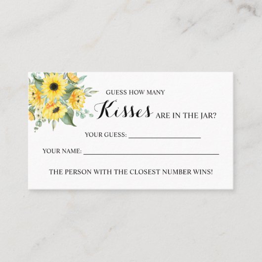 Zonnebloemen Hoeveel Kisses Vrijgezellenfeest game Plaatskaartje (Voorkant)
