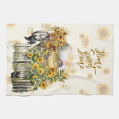 Zonnebloemen Homestead Boerderij Scene Theedoek (Horizontaal)