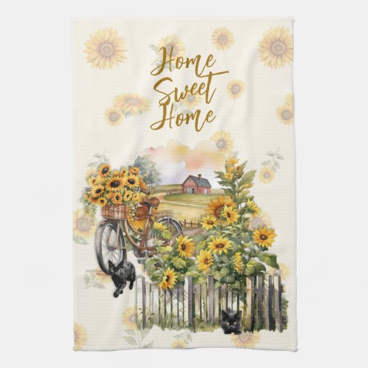 Zonnebloemen Homestead Boerderij Scene Theedoek (Verticaal)