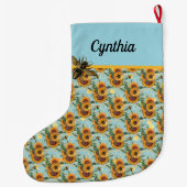 Zonnebloemen Honeycomb en bijen Turquoise en Gold Grote Kerstsok (Achterkant)