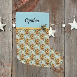 Zonnebloemen Honeycomb en bijen Turquoise en Gold Grote Kerstsok