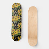 Zonnebloemen Honeycomb Floral Pattern Black Persoonlijk Skateboard (Voorkant)