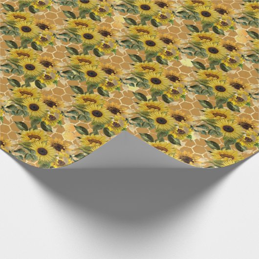 zonnebloemen honingraatpapier cadeaupapier (Hoek)