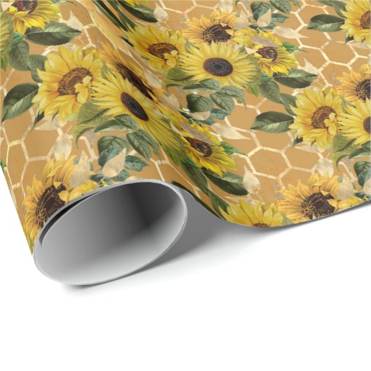 zonnebloemen honingraatpapier cadeaupapier (Rol Hoek)