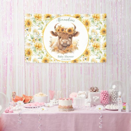 Zonnebloemen Hoogland Koe Baby shower Banner (Feest)