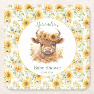Zonnebloemen Hoogland Koe Baby shower Papier Onder Kartonnen Onderzetters