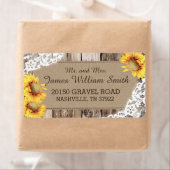 Zonnebloemen Hout en Kant Rustiek Bruiloft Label (Insitu)