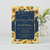 Zonnebloemen, Hout, Lijst Navy Blue Afstuderen Kaart (Staand voorkant)