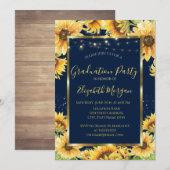 Zonnebloemen, Hout, Lijst Navy Blue Afstuderen Kaart (Voorkant / Achterkant)