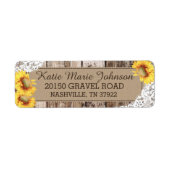 Zonnebloemen Houten Kant Rustiek Bruiloft Label (Voorkant)