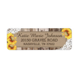 Zonnebloemen Houten Kant Rustiek Bruiloft Label