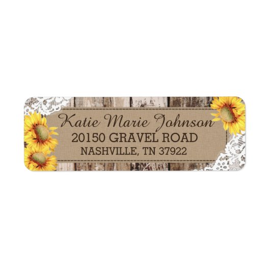 Zonnebloemen Houten Kant Rustiek Bruiloft Label (Voorkant)