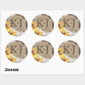 Zonnebloemen Houten Kant Rustiek Land Bruiloft Lab Ronde Sticker (Vel)